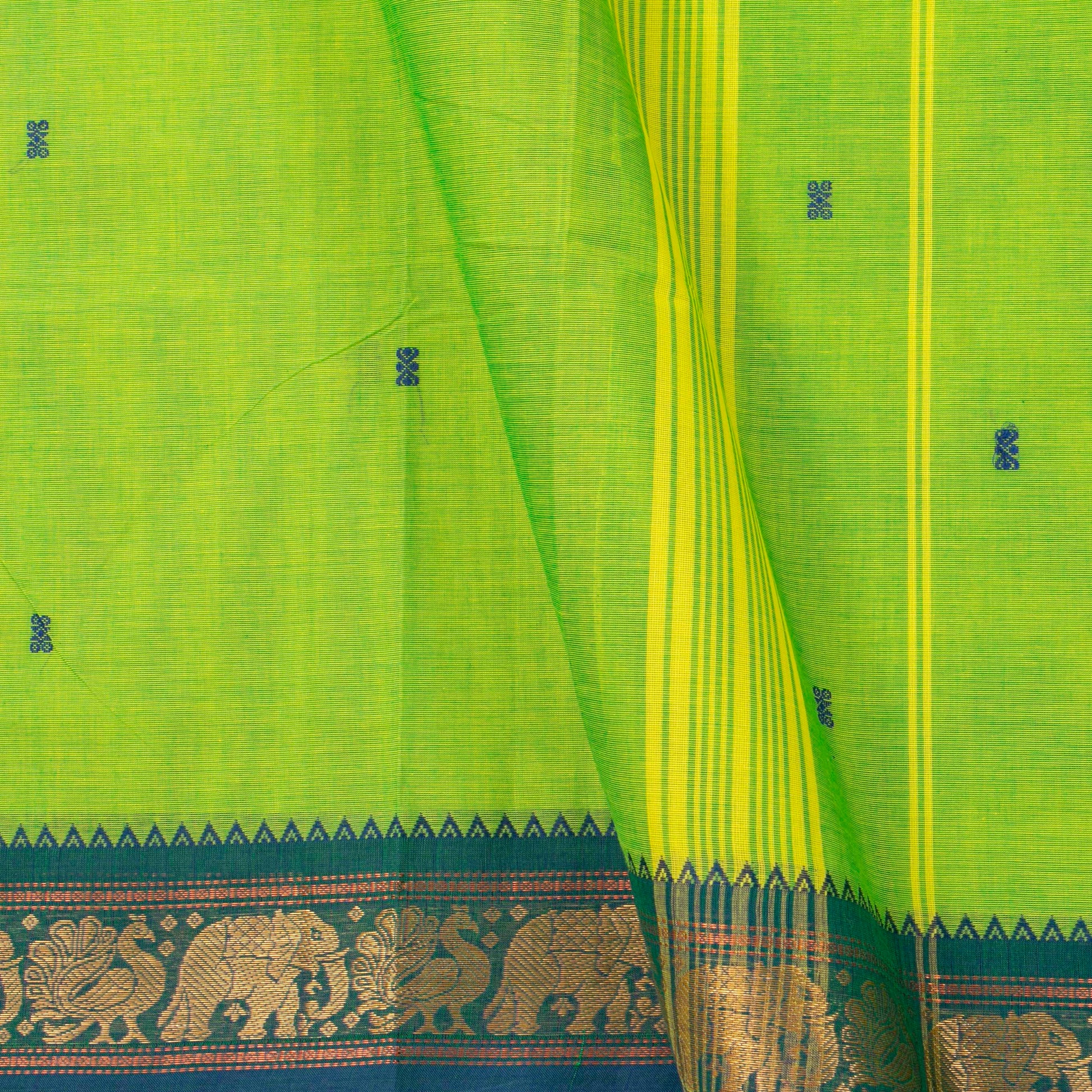 Green And Blue Kanchi Cotton Saree For Festive Wear PV MM KC 768 - Cotton Saree - Panjavarnam PV MM KC 768
