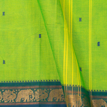 Green And Blue Kanchi Cotton Saree For Festive Wear PV MM KC 768 - Cotton Saree - Panjavarnam PV MM KC 768