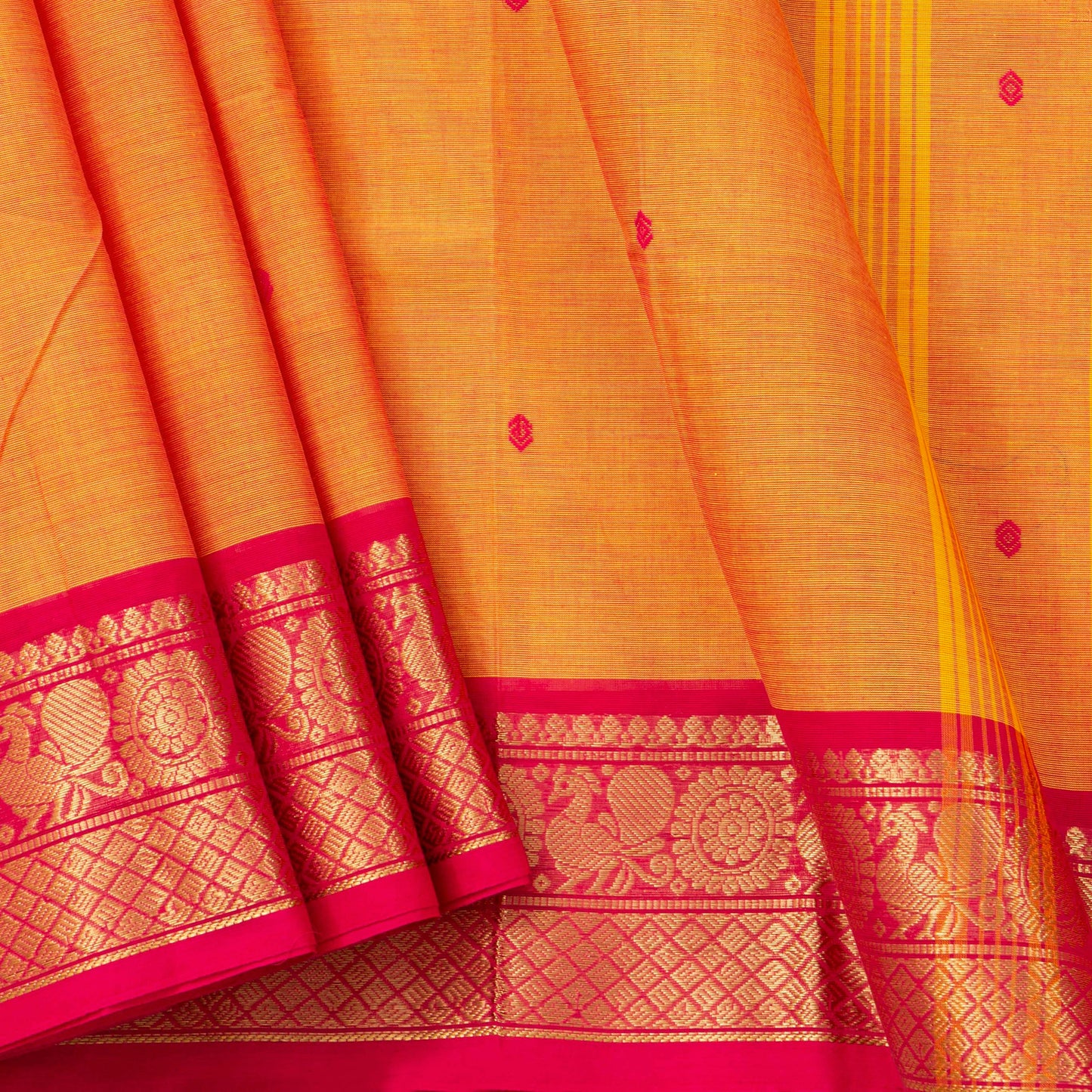 Orange And Pink Kanchi Cotton Saree For Festive Wear PV MM KC 817