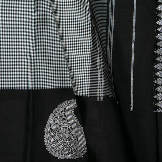 Black And White Checks Kanchipuram Silk Saree For Party Wear PV J 1783