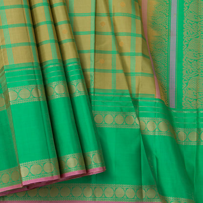 Beige And Sea Green Kanchipuram Silk Saree  For Festive Wear PV RM NZ 484