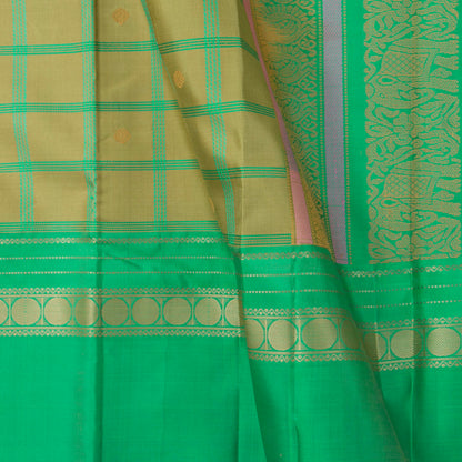 Beige And Sea Green Kanchipuram Silk Saree  For Festive Wear PV RM NZ 484