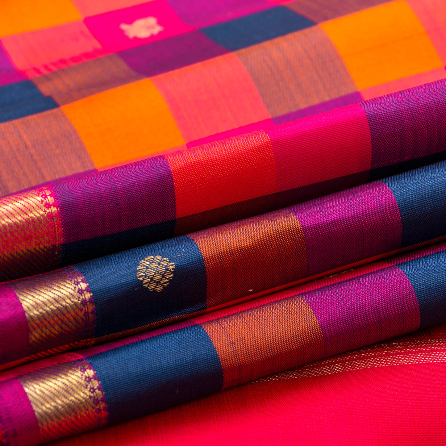 Multi Coloured Checks Kanchipuram Silk Saree For Festive Wear PV RM 493