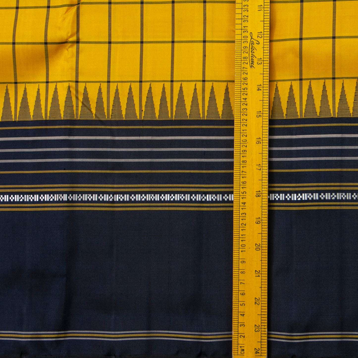 Yellow And Black Kanchipuram Silk Saree With No Zari For Office Wear PV RM NZ 475