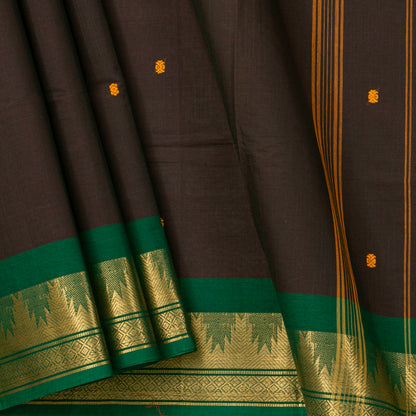 Brown And Green Kanchi Cotton Saree For Festive Wear PV MM KC 795 - Cotton Saree - Panjavarnam PV MM KC 795