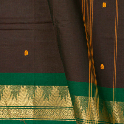 Brown And Green Kanchi Cotton Saree For Festive Wear PV MM KC 795 - Cotton Saree - Panjavarnam PV MM KC 795