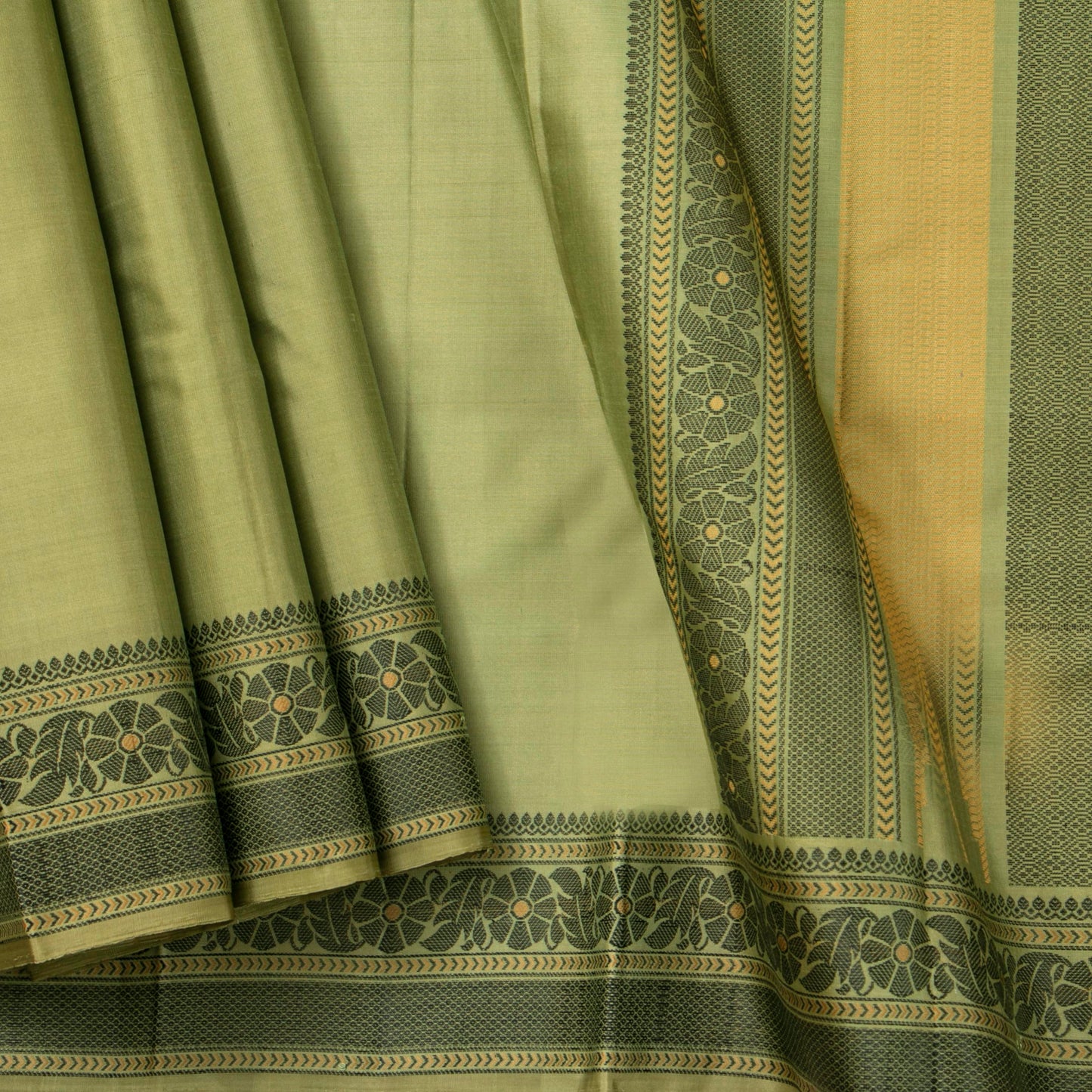 Olive Green Kanchipuram Silk Saree With No Zari For Office Wear PV RM NZ 456