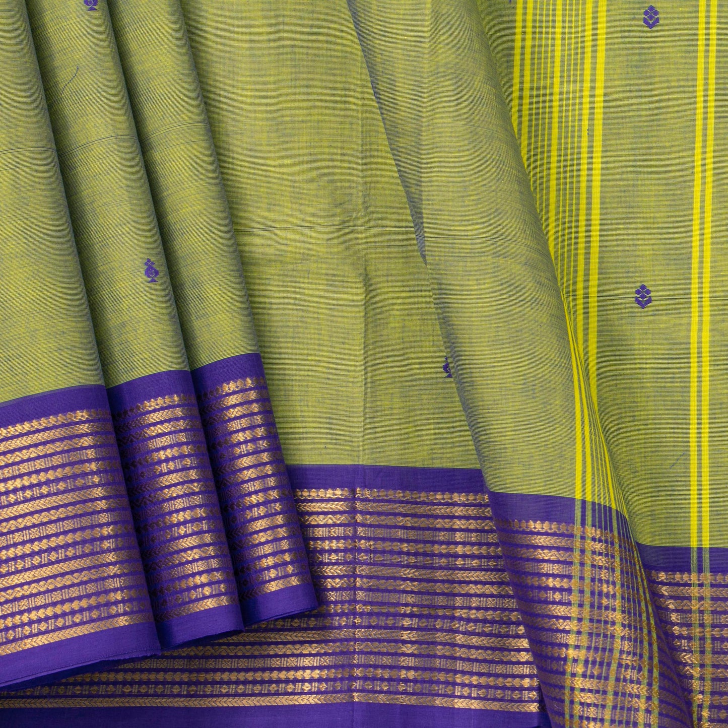 Green And Violet Kanchi Cotton Saree For Festive Wear PV MM KC 796 - Cotton Saree - Panjavarnam PV MM KC 796