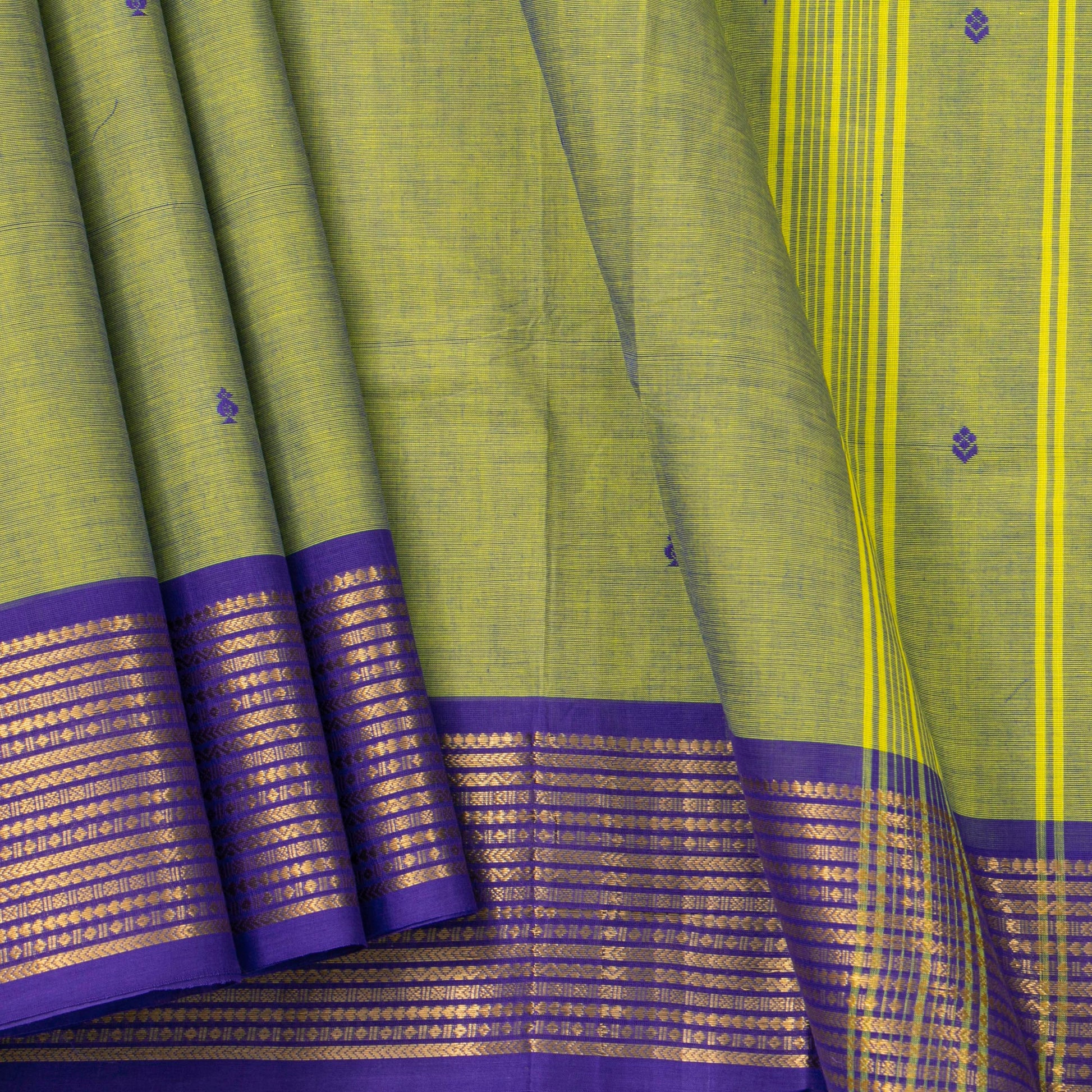 Green And Violet Kanchi Cotton Saree For Festive Wear PV MM KC 796 - Cotton Saree - Panjavarnam PV MM KC 796