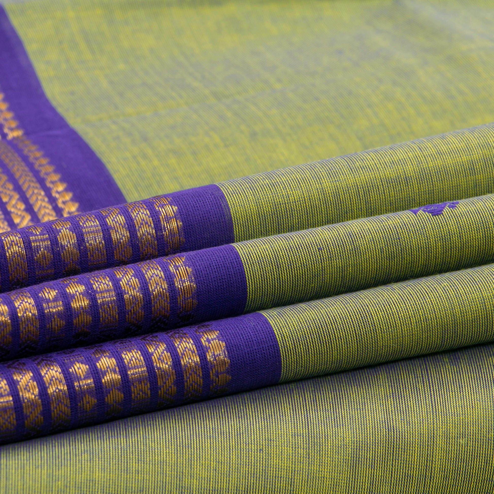 Green And Violet Kanchi Cotton Saree For Festive Wear PV MM KC 796 - Cotton Saree - Panjavarnam PV MM KC 796