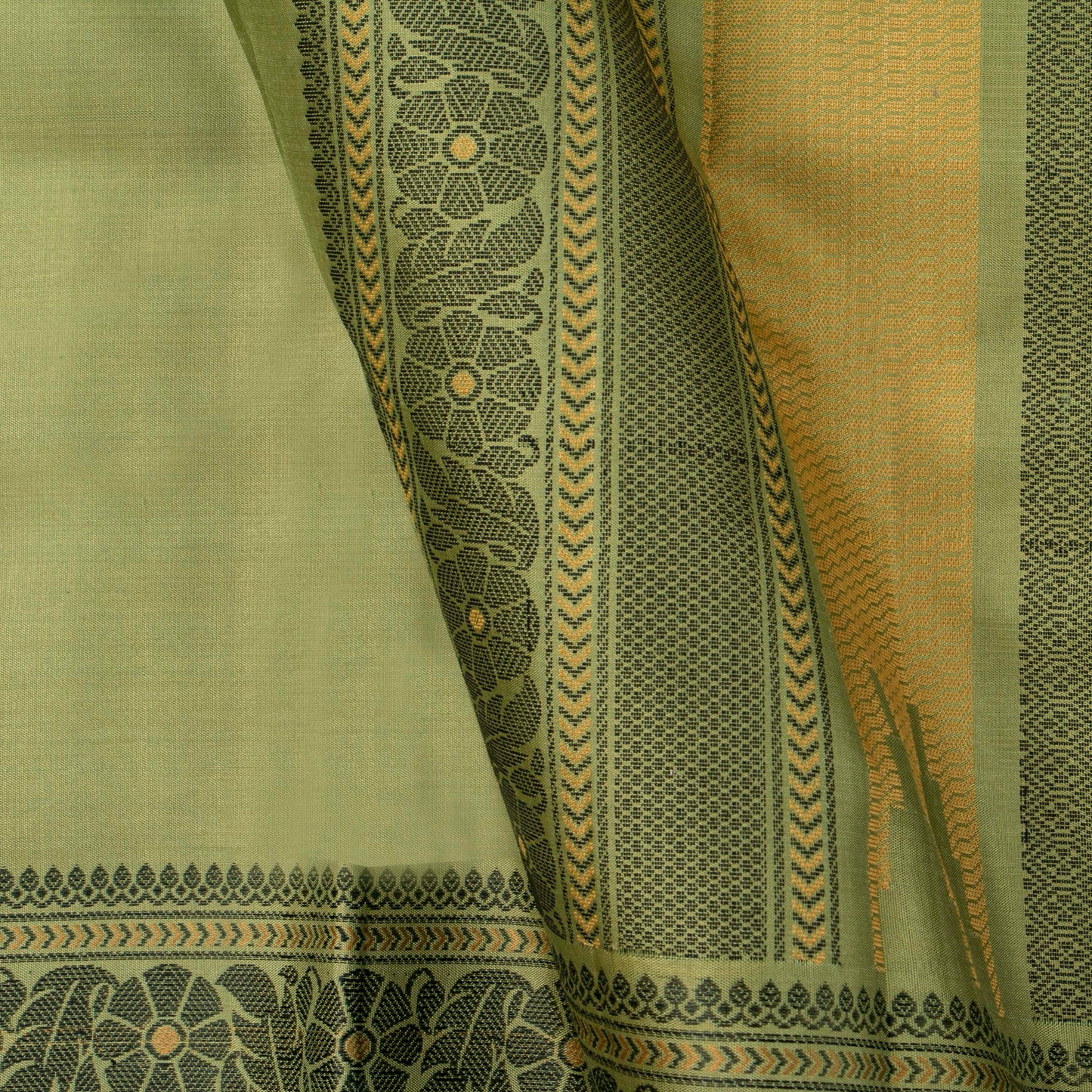 Olive Green Kanchipuram Silk Saree With No Zari For Office Wear PV RM NZ 456