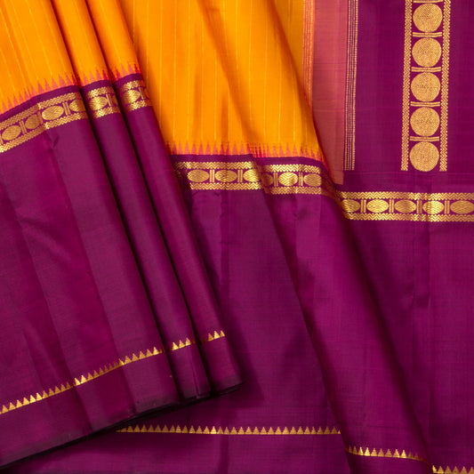 Mustard Yellow And Magenta Kanchipuram Silk Saree For Festive Wear PV J 1249