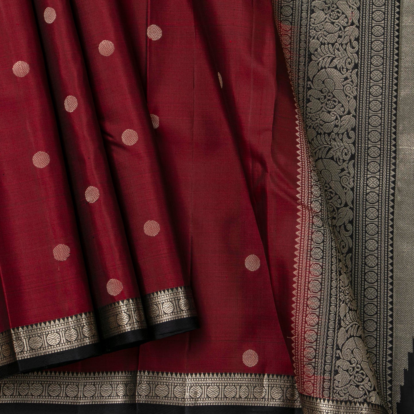 Maroon And Black Kanchipuram Silk Saree With Silver Zari For Party Wear PV RM 470