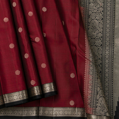 Maroon And Black Kanchipuram Silk Saree With Silver Zari For Party Wear PV RM 470