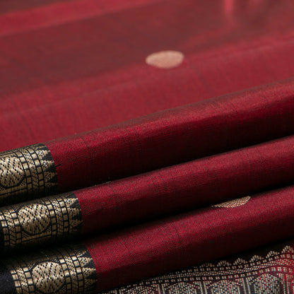 Maroon And Black Kanchipuram Silk Saree With Silver Zari For Party Wear PV RM 470