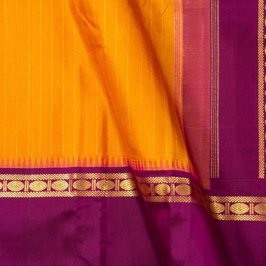 Mustard Yellow And Magenta Kanchipuram Silk Saree For Festive Wear PV J 1249