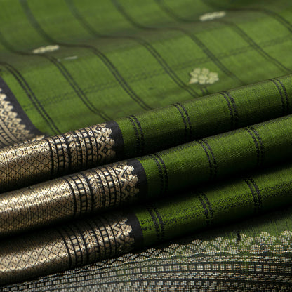 Green And Black Kanchipuram Silk Saree With Silver Zari For Party Wear PV RM 466