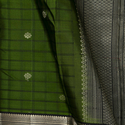 Green And Black Kanchipuram Silk Saree With Silver Zari For Party Wear PV RM 466