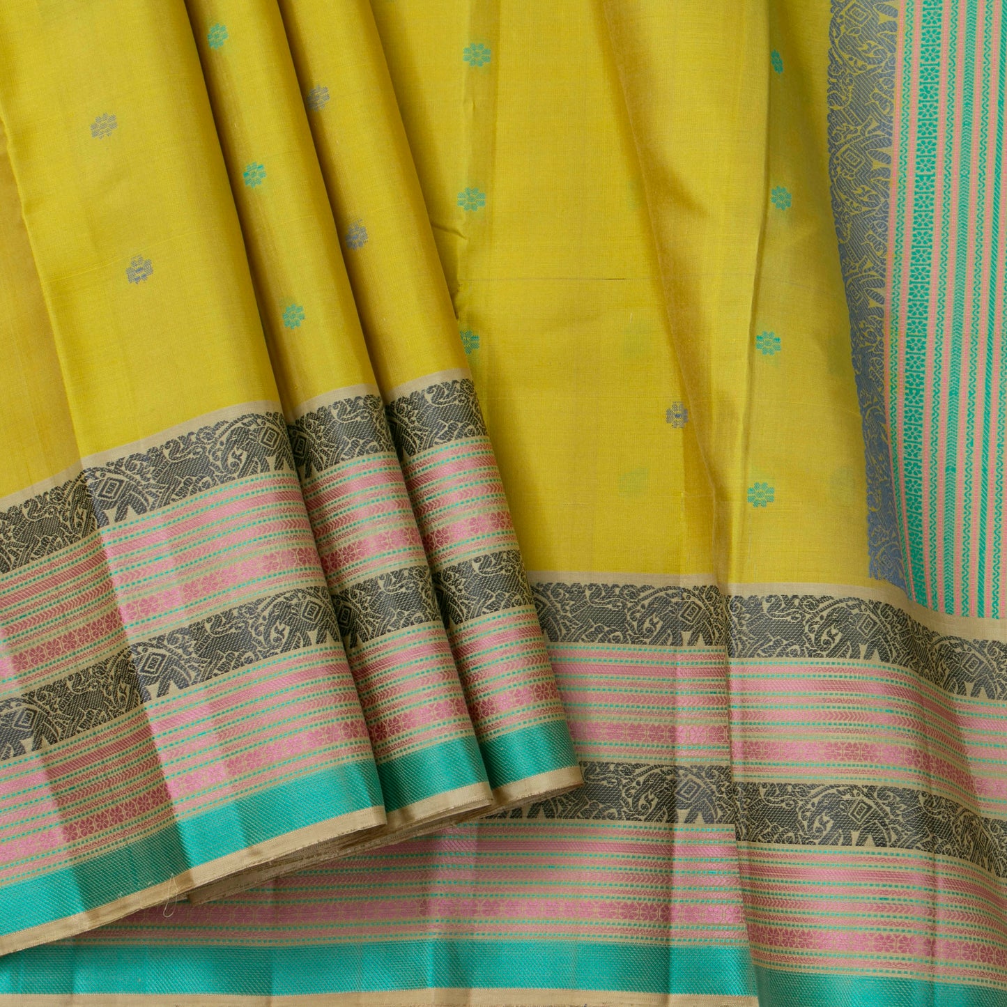 Green Kanchipuram Silk Saree With No Zari For Office Wear PV RM NZ 459