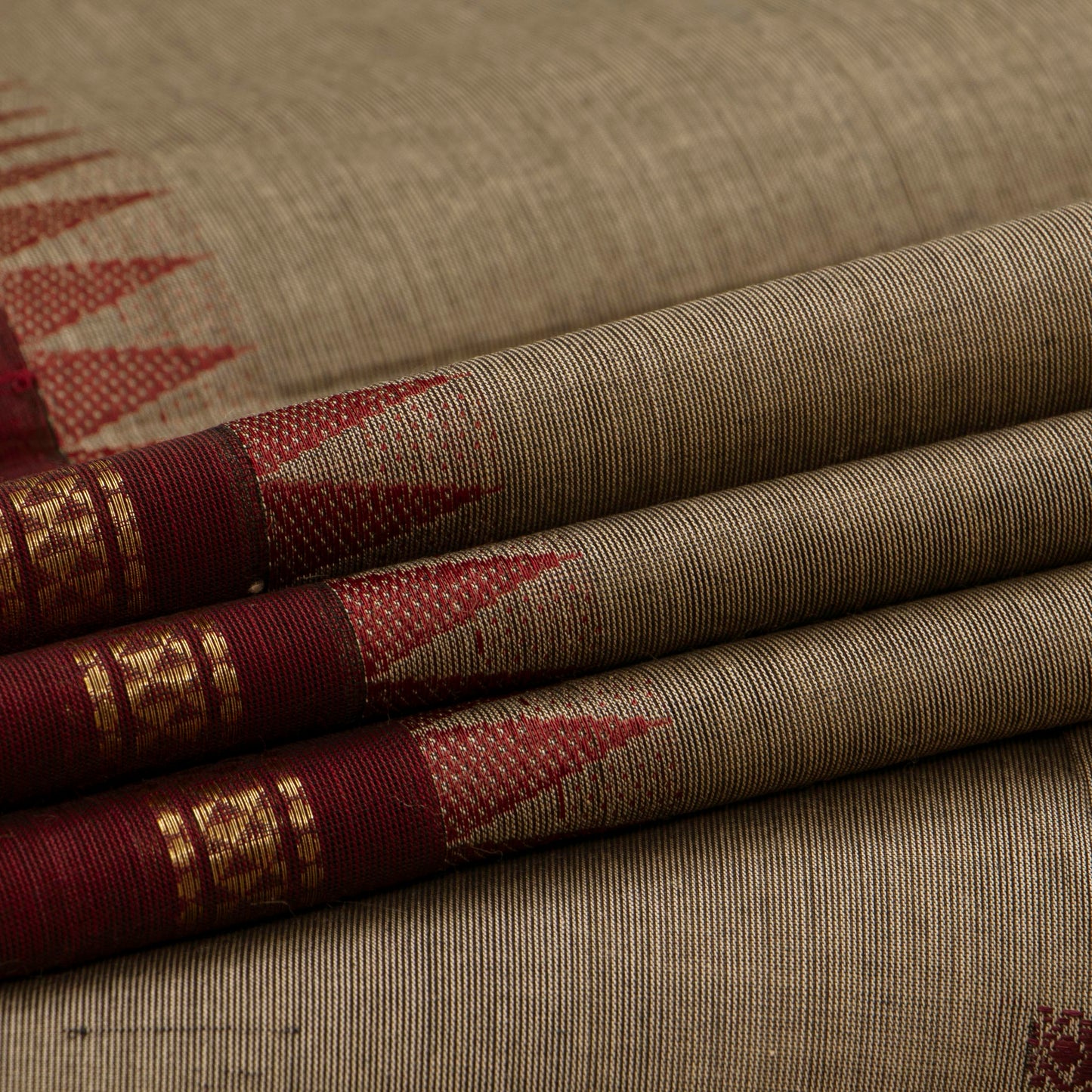 Fawn And Brown Kanchi Cotton Saree For Festive Wear PV MM KC 808