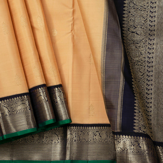 Pastel Peach And Black Kanchipuram Silk Saree For Festive Wear PV J 303