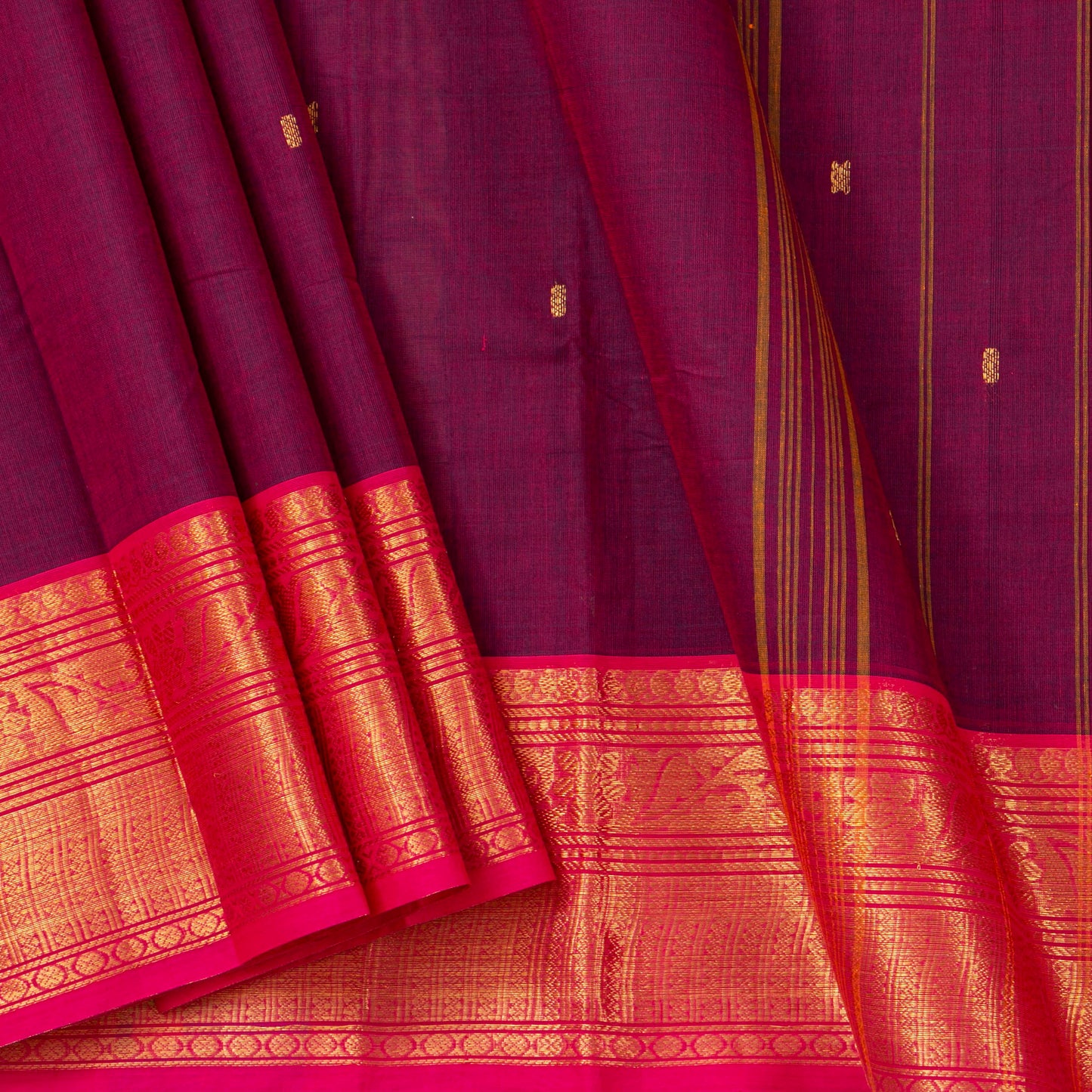 Magenta And Pink Kanchi Cotton Saree For Festive Wear PV MM KC 777 - Cotton Saree - Panjavarnam PV MM KC 777