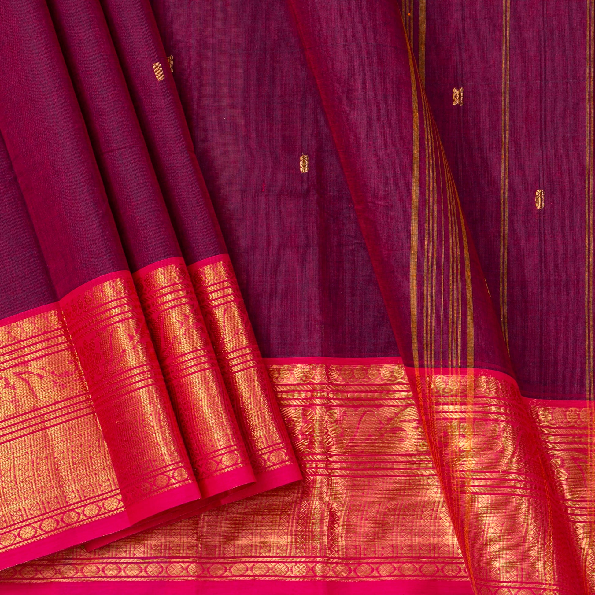 Magenta And Pink Kanchi Cotton Saree For Festive Wear PV MM KC 777 - Cotton Saree - Panjavarnam PV MM KC 777
