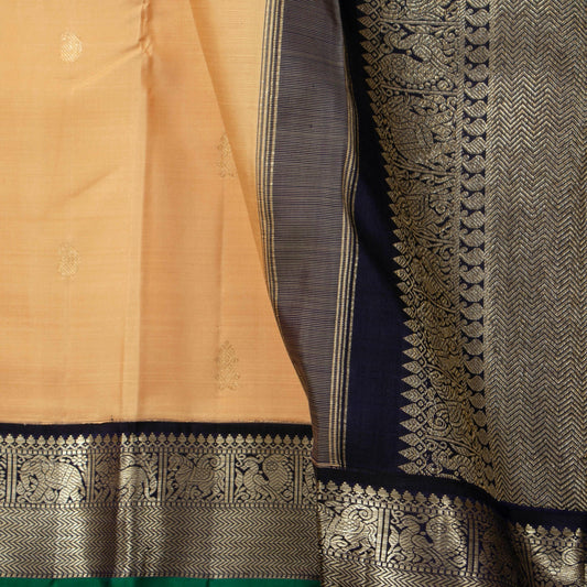 Pastel Peach And Black Kanchipuram Silk Saree For Festive Wear PV J 303