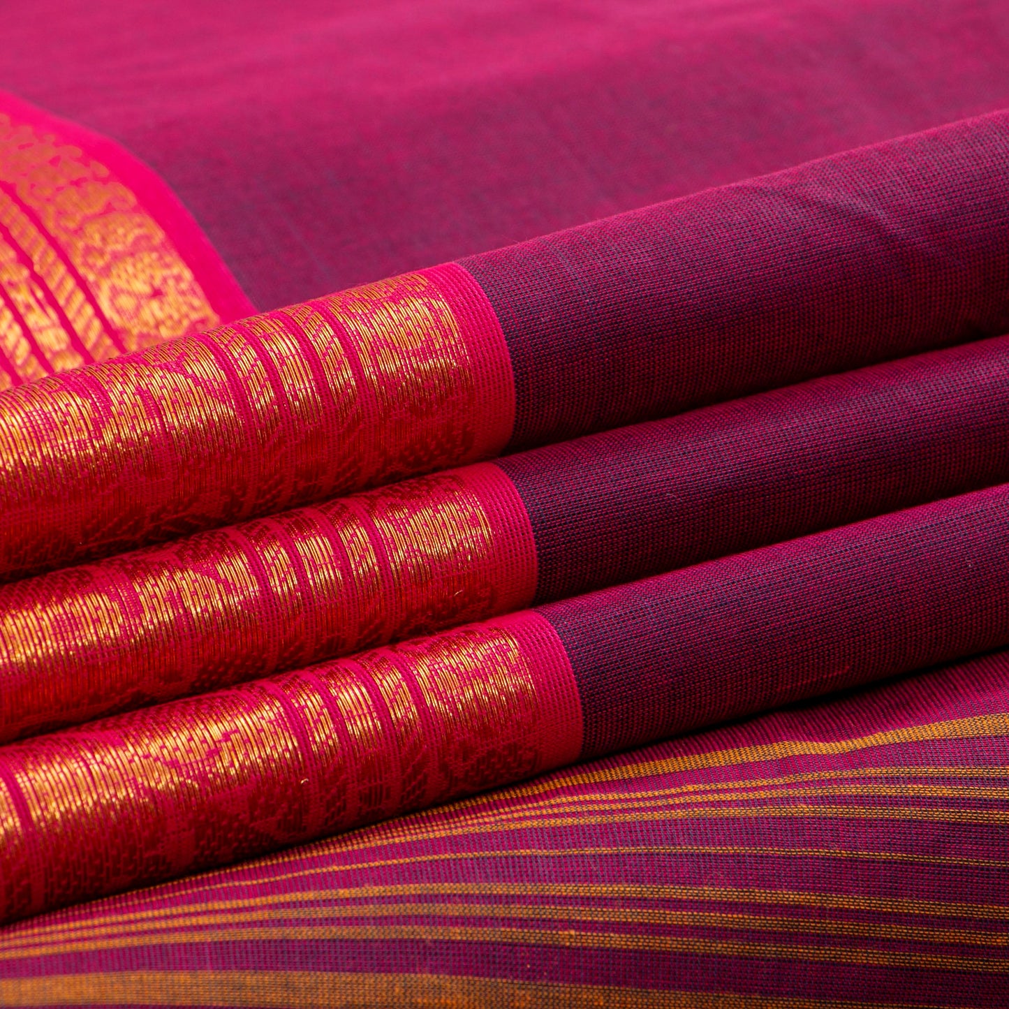 Magenta And Pink Kanchi Cotton Saree For Festive Wear PV MM KC 777 - Cotton Saree - Panjavarnam PV MM KC 777