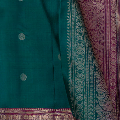 Mayilkazhuthu Green And Magenta Kanchipuram Silk Saree With Silver Zari For Party Wear PV RM 471