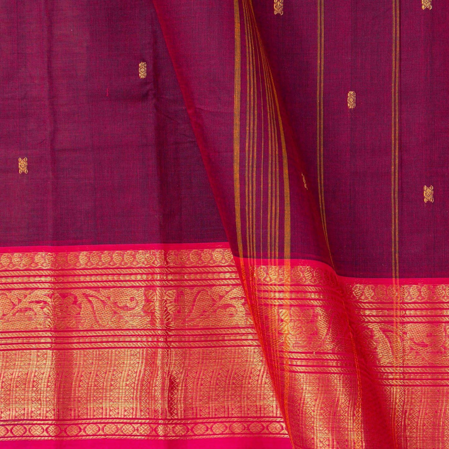 Magenta And Pink Kanchi Cotton Saree For Festive Wear PV MM KC 777 - Cotton Saree - Panjavarnam PV MM KC 777