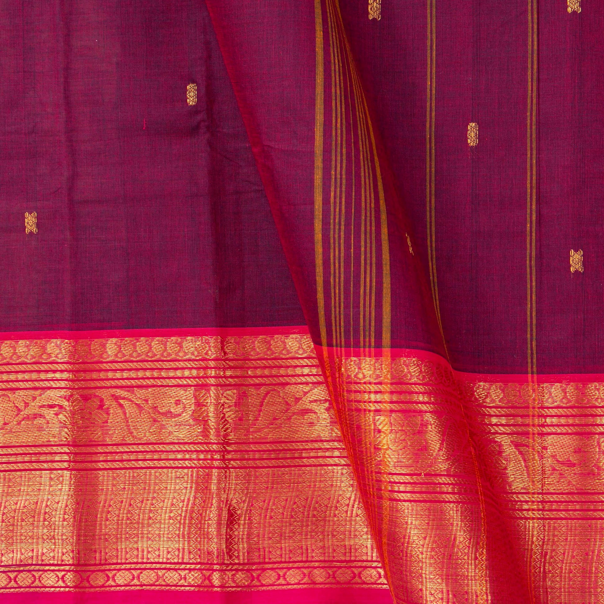 Magenta And Pink Kanchi Cotton Saree For Festive Wear PV MM KC 777 - Cotton Saree - Panjavarnam PV MM KC 777