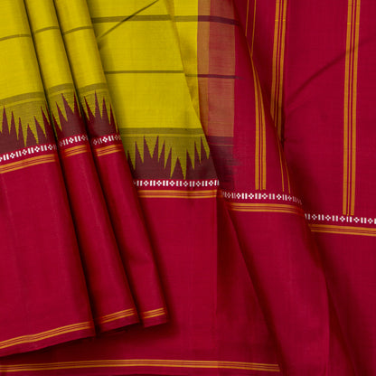 Green And Red Kanchipuram Silk Saree With No Zari For Office Wear PV RM NZ 476