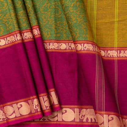 Green And Pink Kanchi Cotton Saree Vanasingaram For Festive Wear PV MM KC 960 - Cotton Saree - Panjavarnam PV MM KC 960