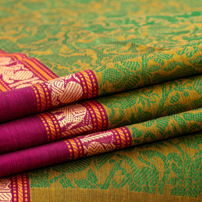 Green And Pink Kanchi Cotton Saree Vanasingaram For Festive Wear PV MM KC 960 - Cotton Saree - Panjavarnam PV MM KC 960
