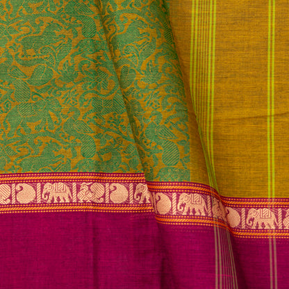 Green And Pink Kanchi Cotton Saree Vanasingaram For Festive Wear PV MM KC 960 - Cotton Saree - Panjavarnam PV MM KC 960