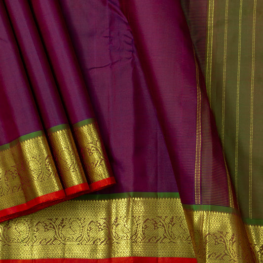 Magenta And Green Kanchipuram Silk Saree For Festive Wear PV J 1796