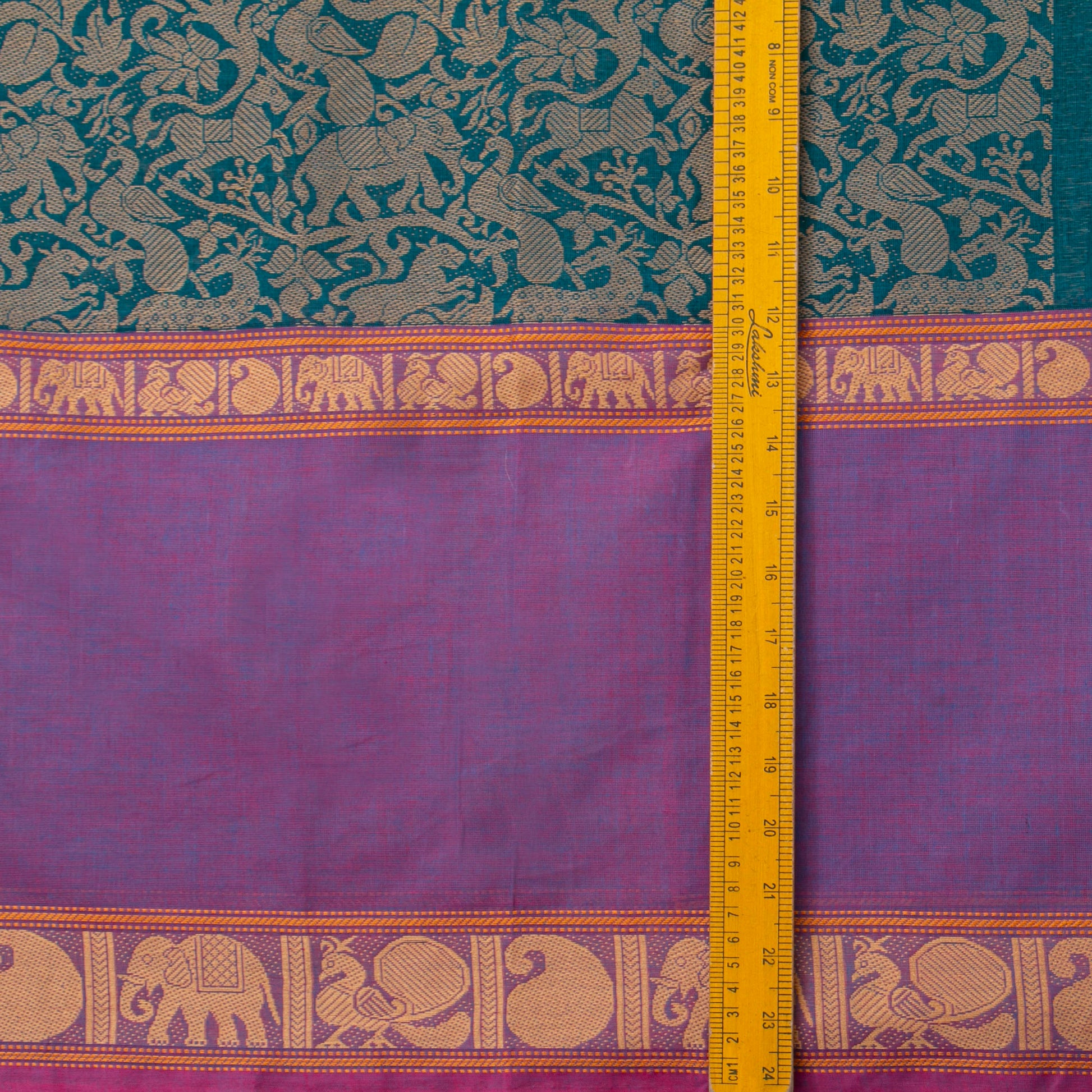 Teal And Lavender Kanchi Cotton Saree Vanasingaram For Festive Wear PV MM KC 961 - Cotton Saree - Panjavarnam PV MM KC 961