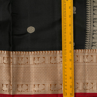 Black Kanchipuram Silk Saree With Silver Zari For Party Wear PV RM 453