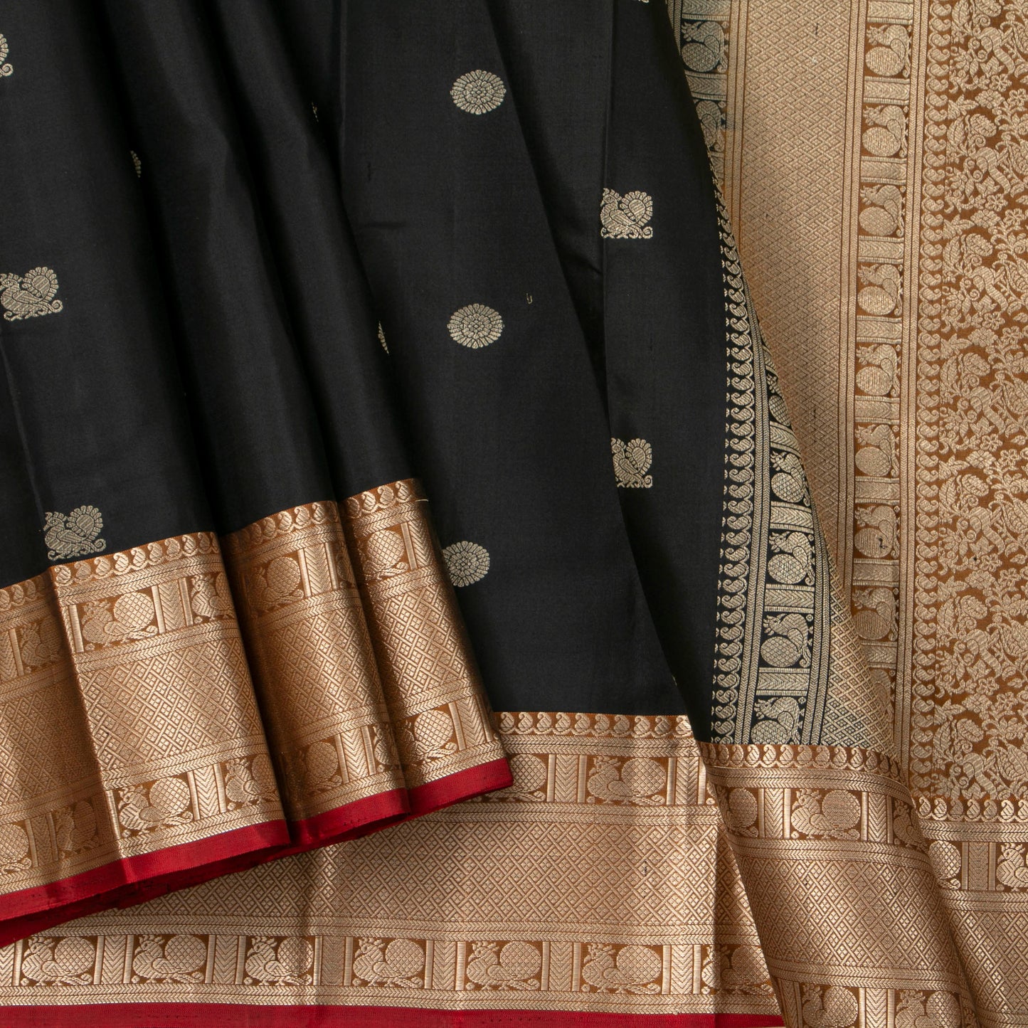 Black Kanchipuram Silk Saree With Silver Zari For Party Wear PV RM 453