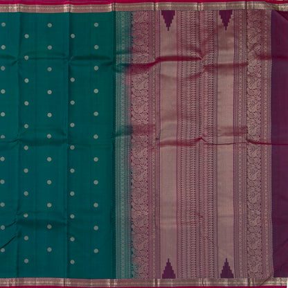 Mayilkazhuthu Green And Magenta Kanchipuram Silk Saree With Silver Zari For Party Wear PV RM 471