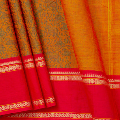 Orange And Red Kanchi Cotton Saree Vanasingaram For Festive Wear PV MM KC 957 - Cotton Saree - Panjavarnam PV MM KC 957