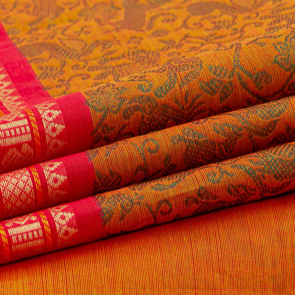 Orange And Red Kanchi Cotton Saree Vanasingaram For Festive Wear PV MM KC 957 - Cotton Saree - Panjavarnam PV MM KC 957