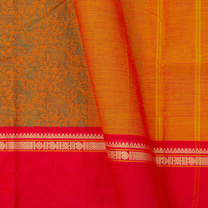 Orange And Red Kanchi Cotton Saree Vanasingaram For Festive Wear PV MM KC 957 - Cotton Saree - Panjavarnam PV MM KC 957