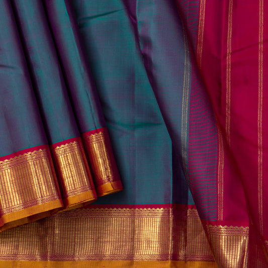 Blue And Red Kanchipuram Silk Saree For Festive Wear PV J 1798