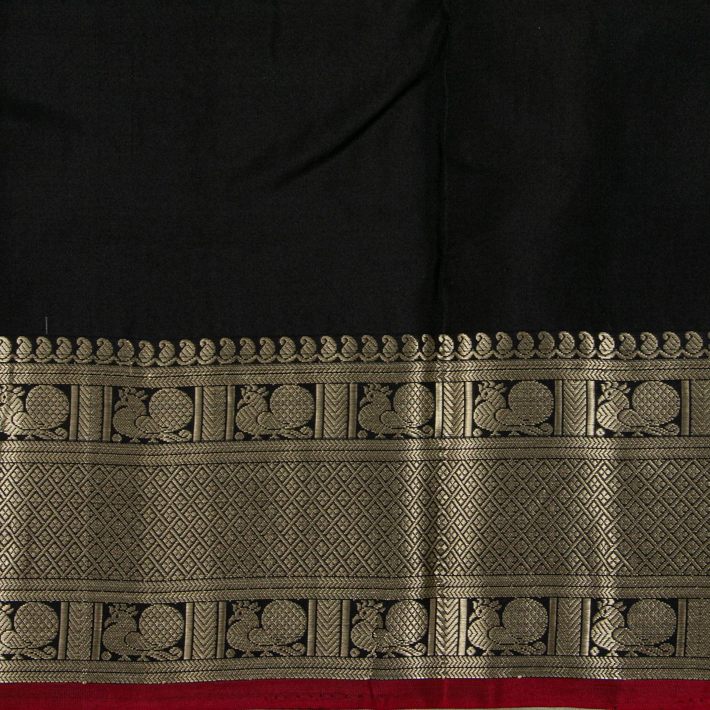 Mustard And Black Kanchipuram Silk Saree With Silver Zari For Party Wear PV RM 454