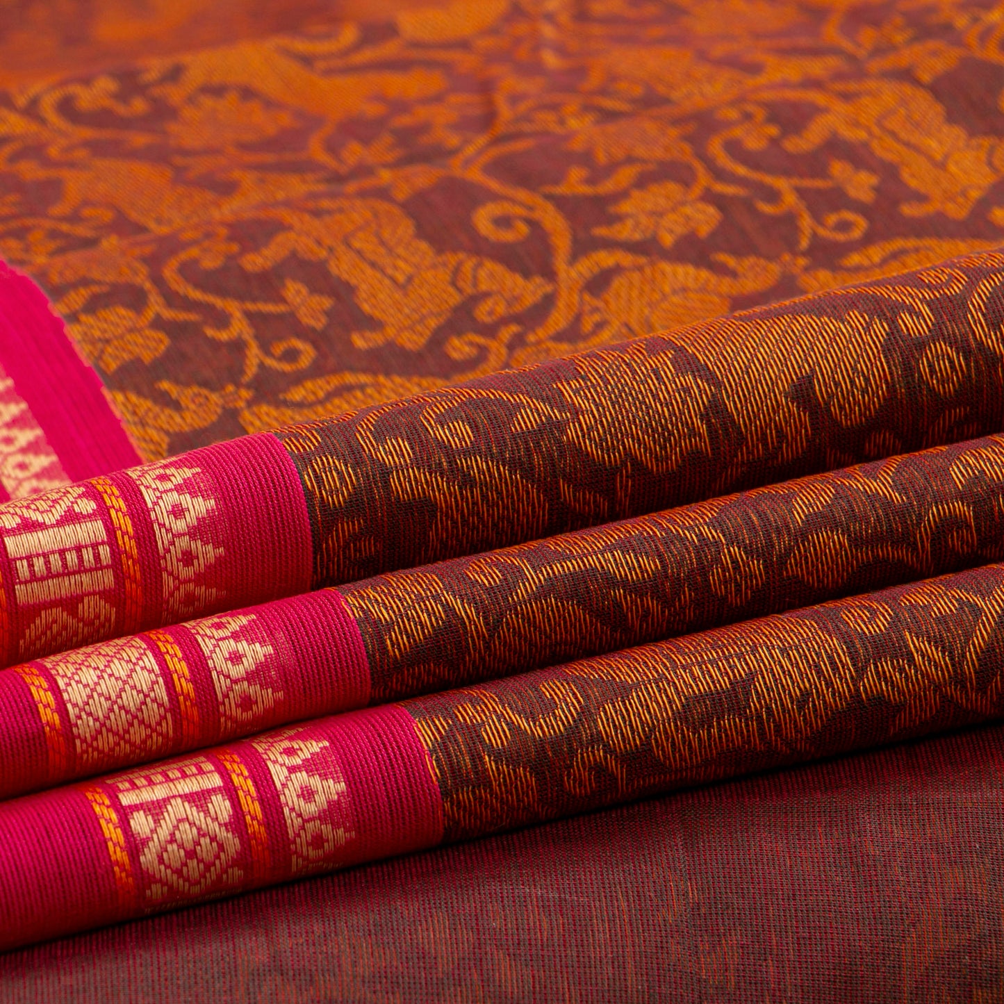 Brown And Pink Kanchi Cotton Saree Vanasingaram For Festive Wear PV MM KC 958 - Cotton Saree - Panjavarnam PV MM KC 958