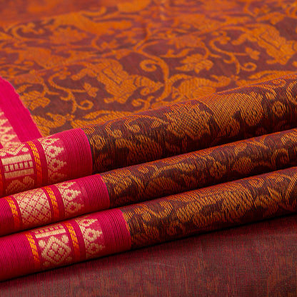Brown And Pink Kanchi Cotton Saree Vanasingaram For Festive Wear PV MM KC 958 - Cotton Saree - Panjavarnam PV MM KC 958