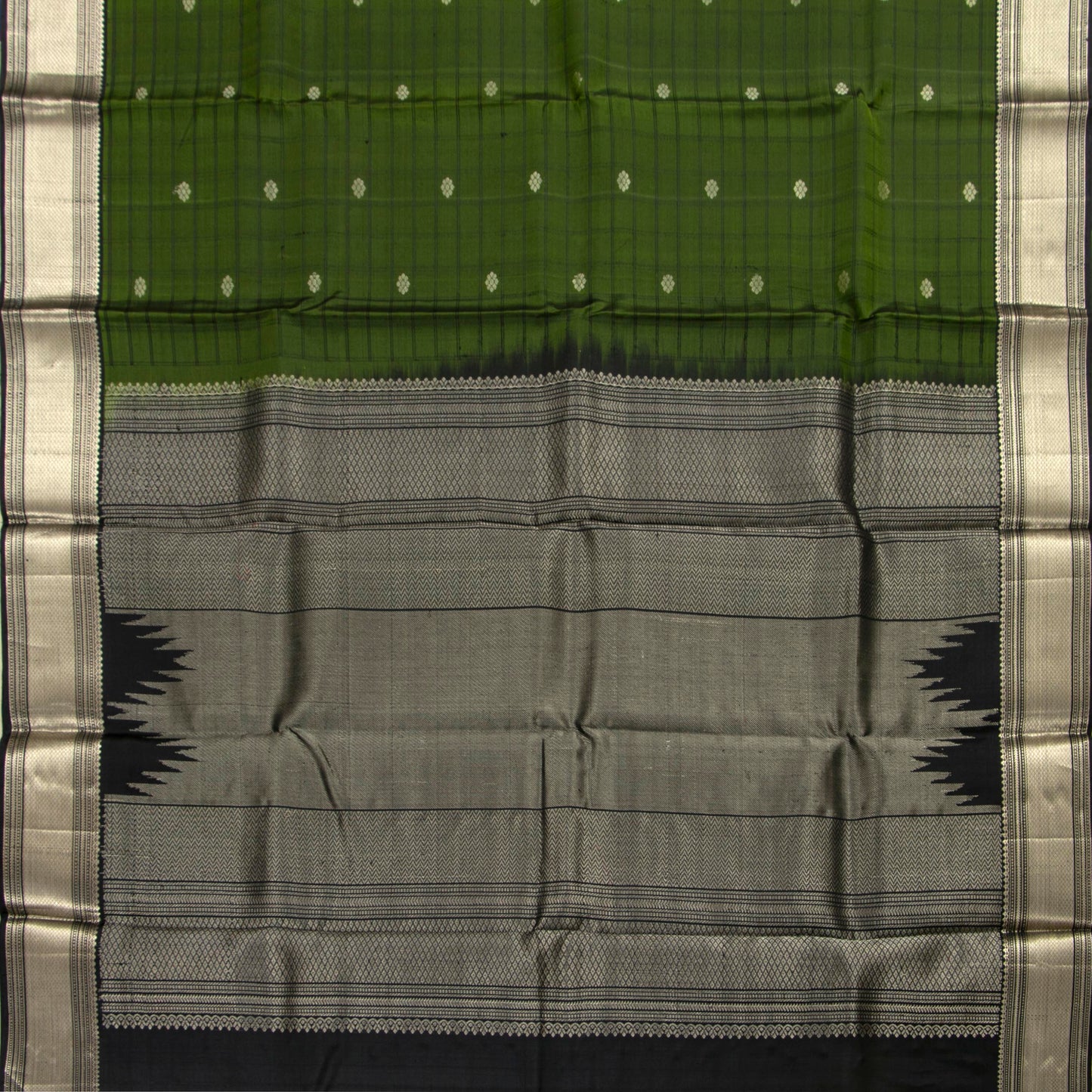 Green And Black Kanchipuram Silk Saree With Silver Zari For Party Wear PV RM 466