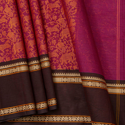 Pink And Brown Kanchi Cotton Saree Vanasingaram For Festive Wear PV MM KC 953 - Cotton Saree - Panjavarnam PV MM KC 953